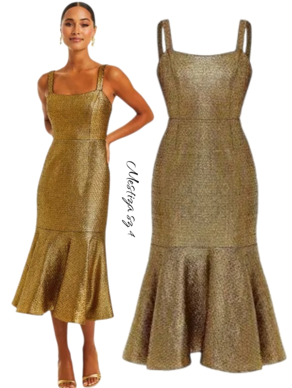 NWT MESTIZA NEW YORK Cocktail Mettalic Fit And Flare Midi Dress Sz 4